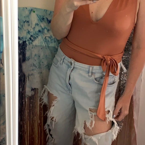 Forever 21 Rust Brown Sateen Tie Waist Bodysuit - Picture 4 of 8